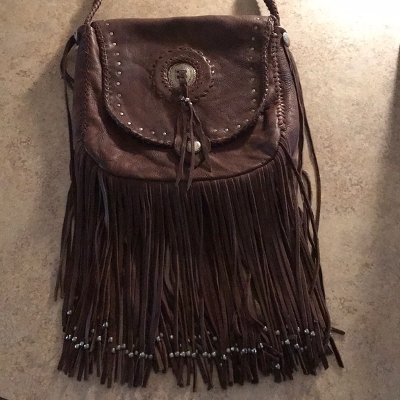 Custom Made Handbags - Custom Brown Leather Fringe Crossbody Purse